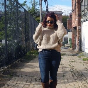 Beige H&M Cropped Turtleneck Sweater